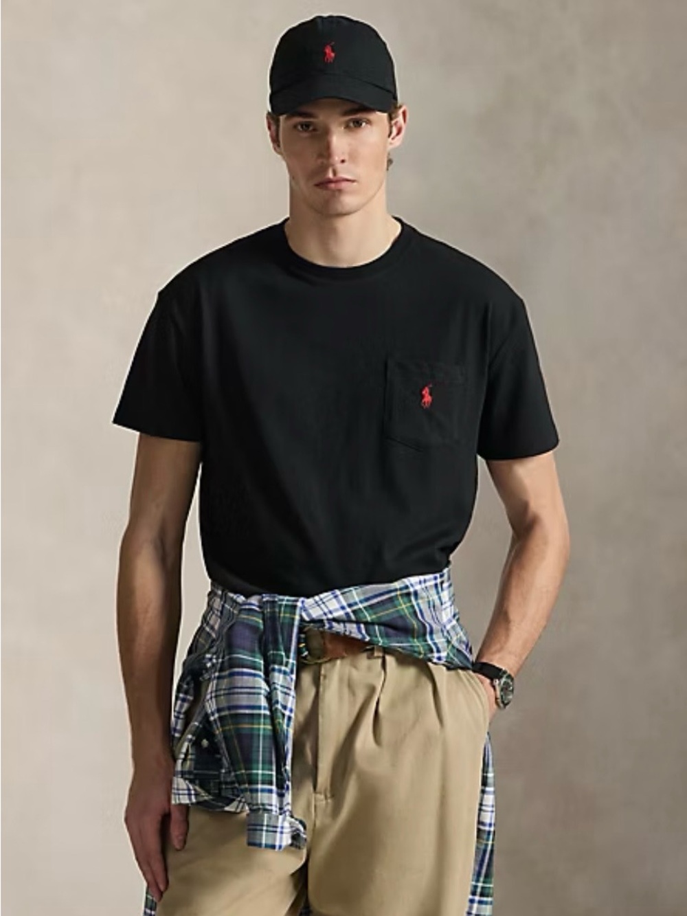Polo by Ralph Lauren Black Pocket Cotton Tee with Red Pony Logo, Size S